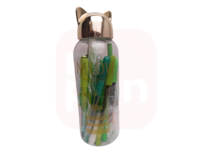 Kit Presenteável Monocromático verde C/ Estojo Garrafa Gato plástico tampa na cor dourada